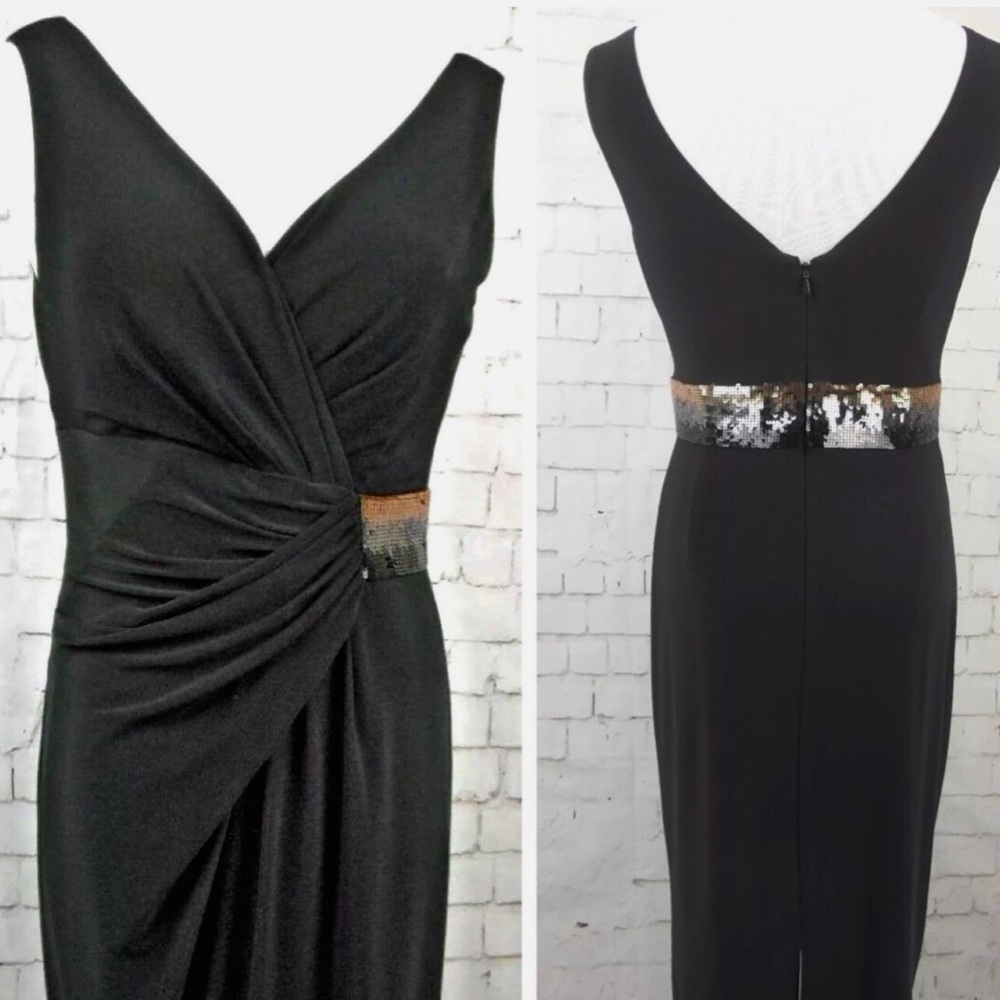 ANNE KLEIN NY Stretch Blend Black Hombre Sequins Lined Dress Sz 6